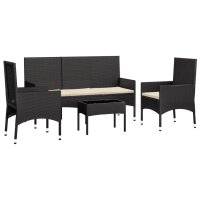 vidaXL 4-tlg. Garten-Lounge-Set mit Kissen Schwarz Poly Rattan