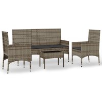 vidaXL 4-tlg. Garten-Lounge-Set mit Kissen Grau Poly Rattan