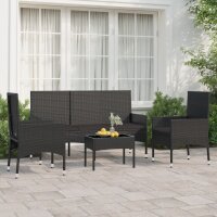 vidaXL 4-tlg. Garten-Lounge-Set mit Kissen Schwarz Poly Rattan