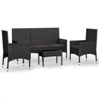 vidaXL 4-tlg. Garten-Lounge-Set mit Kissen Schwarz Poly Rattan