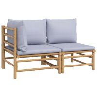 vidaXL 2-tlg. Garten-Lounge-Set Hellgraue Kissen Bambus