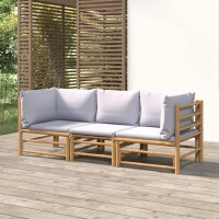 vidaXL 3-tlg. Garten-Lounge-Set mit Hellgrauen Kissen Bambus