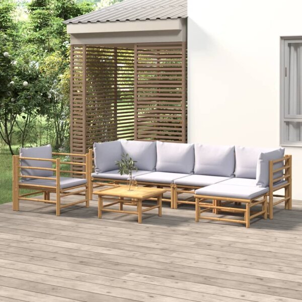 vidaXL 7-tlg. Garten-Lounge-Set mit Hellgrauen Kissen Bambus