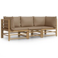 vidaXL 3-tlg. Garten-Lounge-Set mit Taupe Kissen Bambus