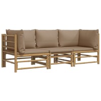 vidaXL 3-tlg. Garten-Lounge-Set mit Taupe Kissen Bambus