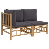 vidaXL 2-tlg. Garten-Lounge-Set mit Dunkelgrauen Kissen Bambus