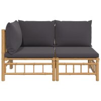 vidaXL 2-tlg. Garten-Lounge-Set mit Dunkelgrauen Kissen Bambus