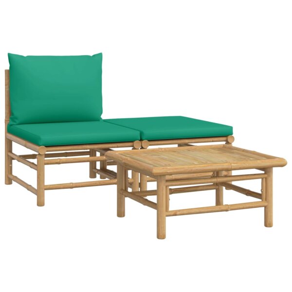 vidaXL 3-tlg. Garten-Lounge-Set mit Gr&uuml;nen Kissen Bambus