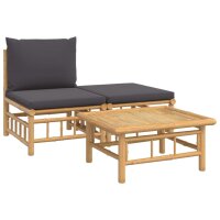 vidaXL 3-tlg. Garten-Lounge-Set mit Dunkelgrauen Kissen...