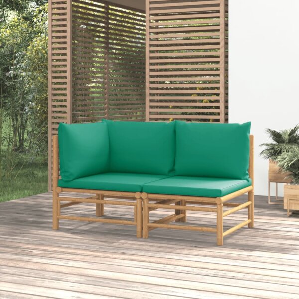 vidaXL 2-tlg. Garten-Lounge-Set mit Gr&uuml;nen Kissen Bambus