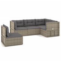 vidaXL 5-tlg. Garten-Lounge-Set mit Kissen Grau Poly Rattan