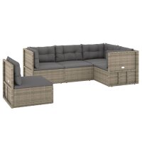 vidaXL 5-tlg. Garten-Lounge-Set mit Kissen Grau Poly Rattan