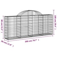 vidaXL Gabione mit Hochbogen 200x30x80/100 cm Verzinktes Eisen