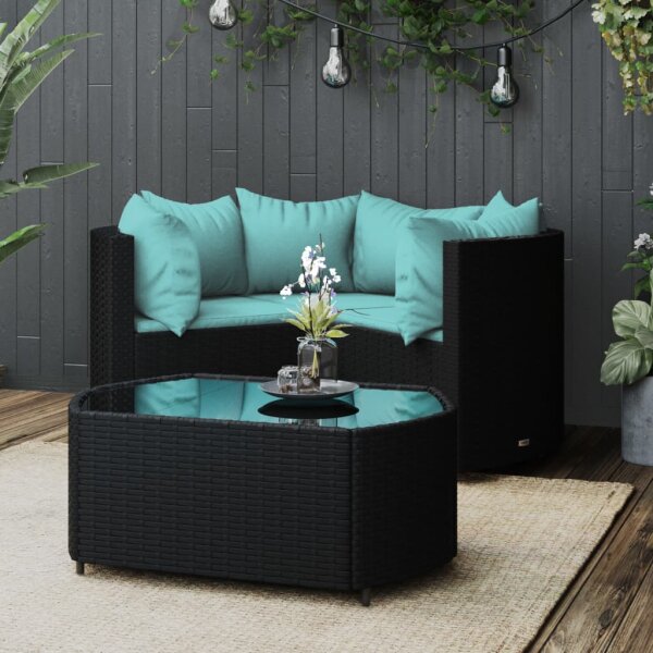 vidaXL 4-tlg. Garten-Lounge-Set mit Kissen Schwarz Poly Rattan