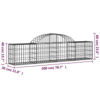 vidaXL Gabione mit Hochbogen 200x30x40/60 cm Verzinktes Eisen