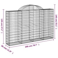 vidaXL Gabione mit Hochbogen 200x30x120/140 cm Verzinktes Eisen