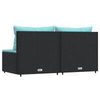 vidaXL Garten-Mittelsofas mit Kissen 2 Stk. Schwarz Poly Rattan