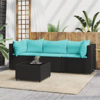 vidaXL 4-tlg. Garten-Lounge-Set mit Kissen Schwarz Poly...