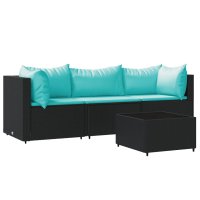 vidaXL 4-tlg. Garten-Lounge-Set mit Kissen Schwarz Poly...