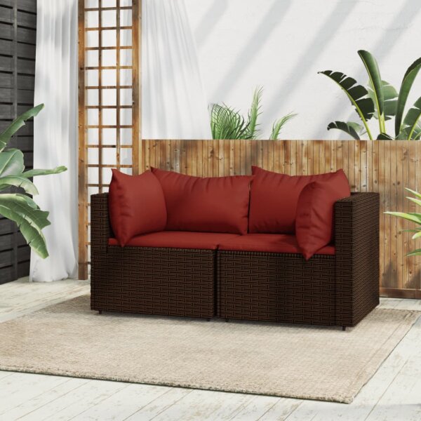 vidaXL Garten-Ecksofas mit Kissen 2 Stk. Braun Poly Rattan