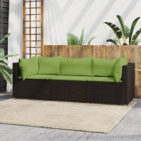 vidaXL 3-tlg. Garten-Lounge-Set mit Kissen Braun Poly Rattan