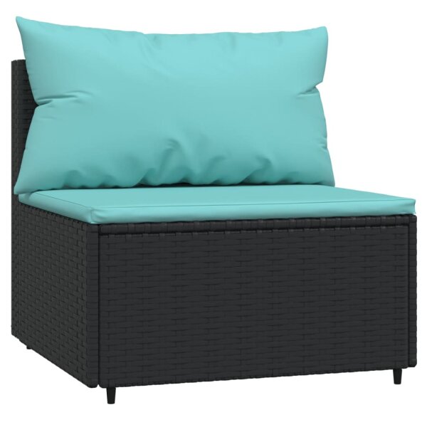 vidaXL Garten-Mittelsofa mit Kissen Schwarz Poly Rattan