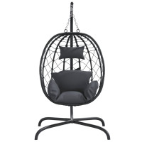 vidaXL Hängesessel Ei mit Kissen Anthrazit Poly Rattan & Stahl