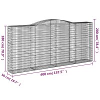 vidaXL Gabione mit Hochbogen 400x50x180/200 cm Verzinktes Eisen