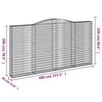 vidaXL Gabione mit Hochbogen 400x30x200/220 cm Verzinktes Eisen