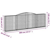 vidaXL Gabione mit Hochbogen 400x30x120/140 cm Verzinktes Eisen