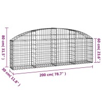 vidaXL Gabione mit Hochbogen 200x30x60/80 cm Verzinktes Eisen