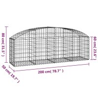 vidaXL Gabione mit Hochbogen 200x50x60/80 cm Verzinktes Eisen