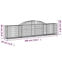 vidaXL Gabione mit Hochbogen 300x30x60/80 cm Verzinktes Eisen