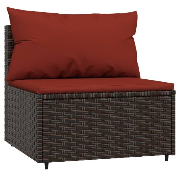 vidaXL Garten-Mittelsofa mit Kissen Braun Poly Rattan