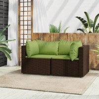 vidaXL Garten-Ecksofas mit Kissen 2 Stk. Braun Poly Rattan