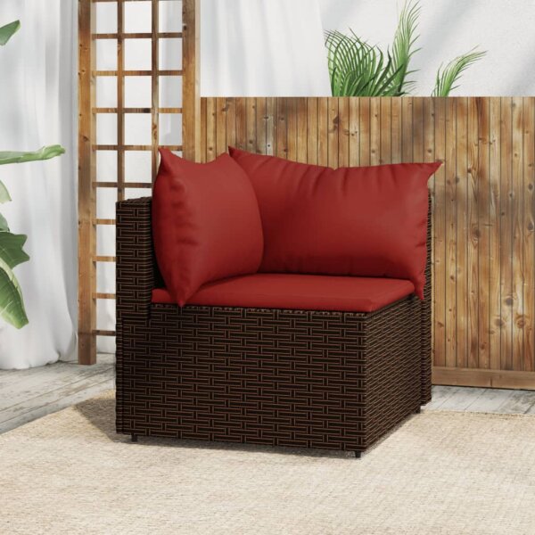 vidaXL Garten-Ecksofa mit Kissen Braun Poly Rattan