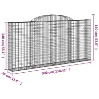 vidaXL Gabione mit Hochbogen 300x30x140/160 cm Verzinktes Eisen