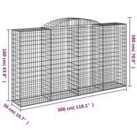 vidaXL Gabione mit Hochbogen 300x50x160/180 cm Verzinktes Eisen