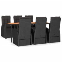 vidaXL 7-tlg. Garten-Essgruppe mit Kissen Schwarz Poly Rattan