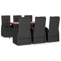 vidaXL 7-tlg. Garten-Essgruppe mit Kissen Schwarz Poly...
