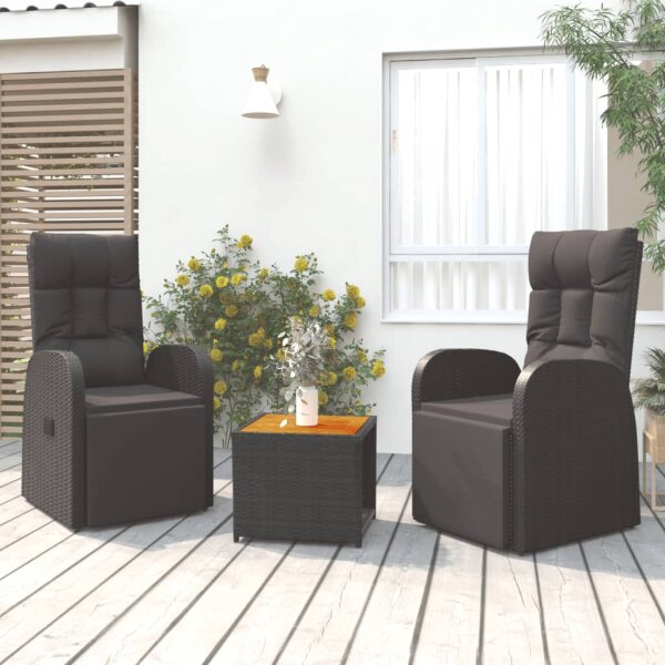 vidaXL 3-tlg. Garten-Lounge-Set Schwarz Poly Rattan Massivholz Akazie