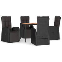 vidaXL 5-tlg. Garten-Essgruppe Schwarz Poly Rattan &amp; Massivholz Akazie