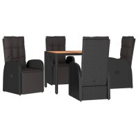 vidaXL 5-tlg. Garten-Essgruppe Schwarz Poly Rattan &amp; Massivholz Akazie