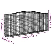 vidaXL Gabionen mit Hochbogen 9 Stk. 400x50x160/180cm Verzinktes Eisen