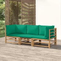 vidaXL 3-tlg. Garten-Lounge-Set mit Gr&uuml;nen Kissen Bambus