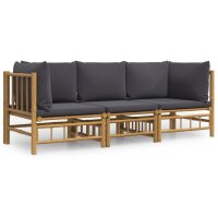 vidaXL 3-tlg. Garten-Lounge-Set mit Dunkelgrauen Kissen...