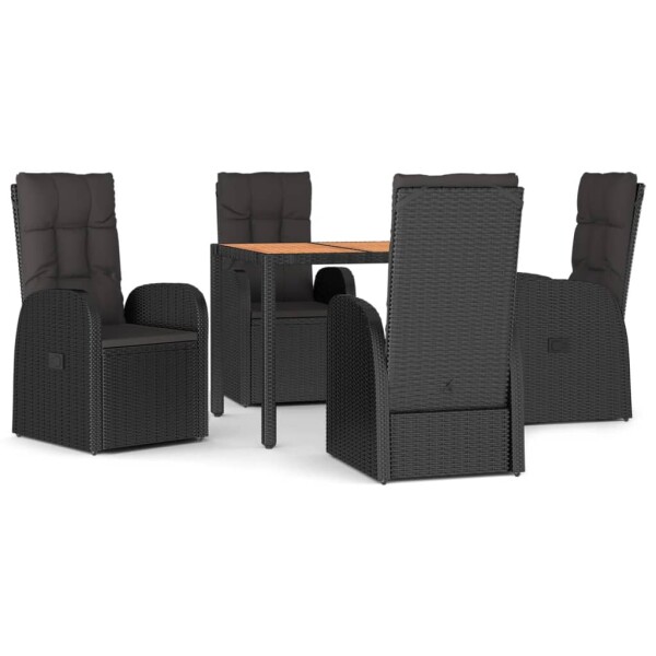 vidaXL 5-tlg. Garten-Essgruppe mit Kissen Schwarz Poly Rattan