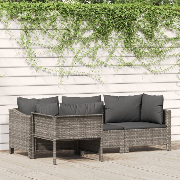 vidaXL 4-tlg. Garten-Lounge-Set mit Kissen Grau Poly Rattan