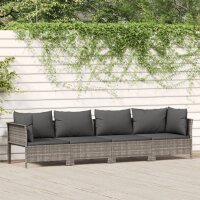 vidaXL 4-tlg. Garten-Lounge-Set mit Kissen Grau Poly Rattan