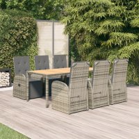 vidaXL 7-tlg. Garten-Essgruppe mit Kissen Grau Poly Rattan